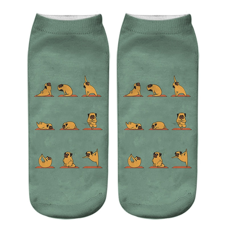 Funny Kawaii 3D Pug Dog Print Short Socks Cotton Fashion Harajuku Hip Hop Cute Japanese Fashion Soft Women Animal Slippers Socks - Amazhona 