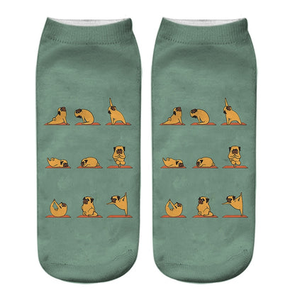 Funny Kawaii 3D Pug Dog Print Short Socks Cotton Fashion Harajuku Hip Hop Cute Japanese Fashion Soft Women Animal Slippers Socks - Amazhona 