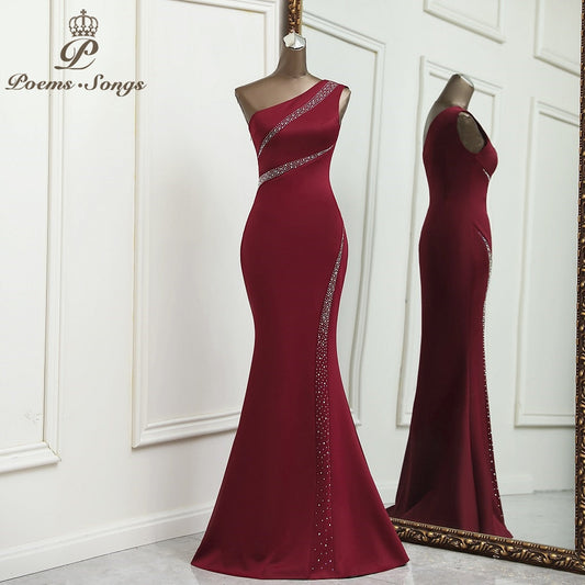 Sexy One shoulder evening dress vestidos formales vestidos de fiesta robe de soiree de mariage robe longue prom dress - Amazhona 