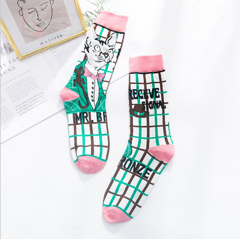 Occident Fashion Colorful Print Socks Women with Mushroom Spring Woman Socks Cotton Calcetines Mujer Meias 010202 - Amazhona 