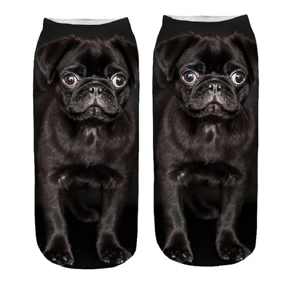 Funny Kawaii 3D Pug Dog Print Short Socks Cotton Fashion Harajuku Hip Hop Cute Japanese Fashion Soft Women Animal Slippers Socks - Amazhona 