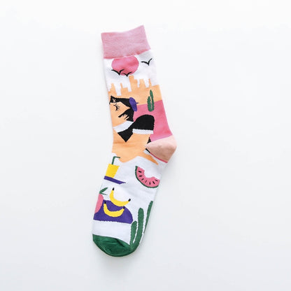 Occident Fashion Colorful Print Socks Women with Mushroom Spring Woman Socks Cotton Calcetines Mujer Meias 010202 - Amazhona 