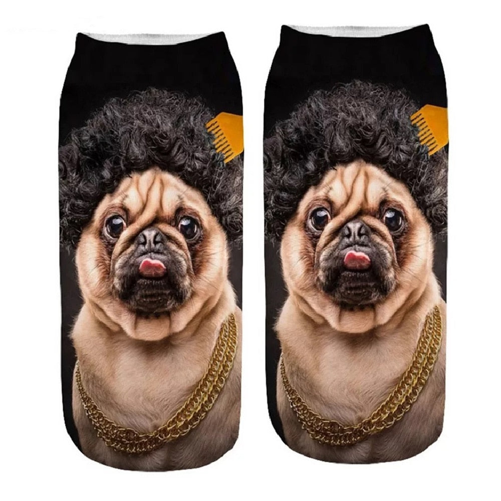 Funny Kawaii 3D Pug Dog Print Short Socks Cotton Fashion Harajuku Hip Hop Cute Japanese Fashion Soft Women Animal Slippers Socks - Amazhona 