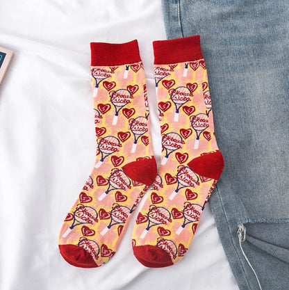 Occident Fashion Colorful Print Socks Women with Mushroom Spring Woman Socks Cotton Calcetines Mujer Meias 010202 - Amazhona 