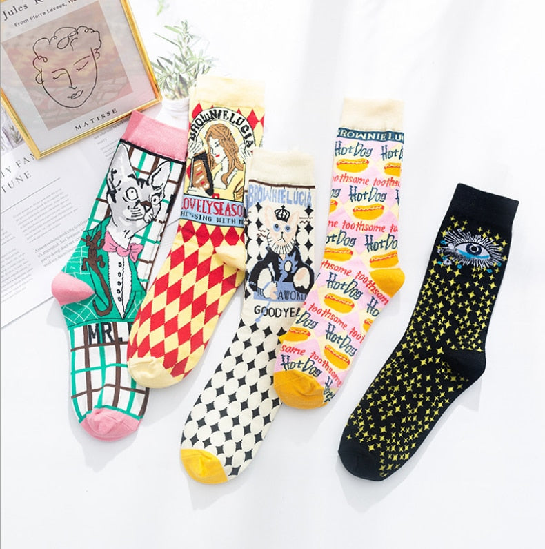 Occident Fashion Colorful Print Socks Women with Mushroom Spring Woman Socks Cotton Calcetines Mujer Meias 010202 - Amazhona 