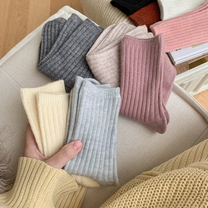 Winter Thicker Cashmere Wool Women Socks Casual Japanese Fashion Soild Color Long Sock Girl Thermal Sports Socks Warm Crew Sock - Amazhona 