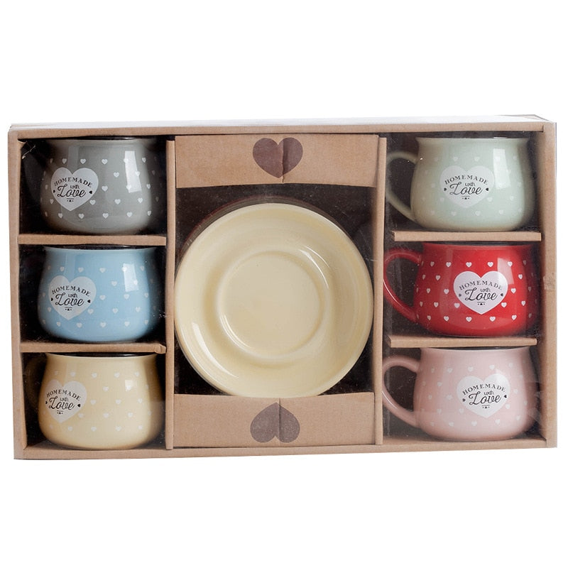 Candy Color Ceramic Mug Cups And Dishes Family Tea Set Coffee Milk Cup Gift Ceramic Gift - Amazhona 