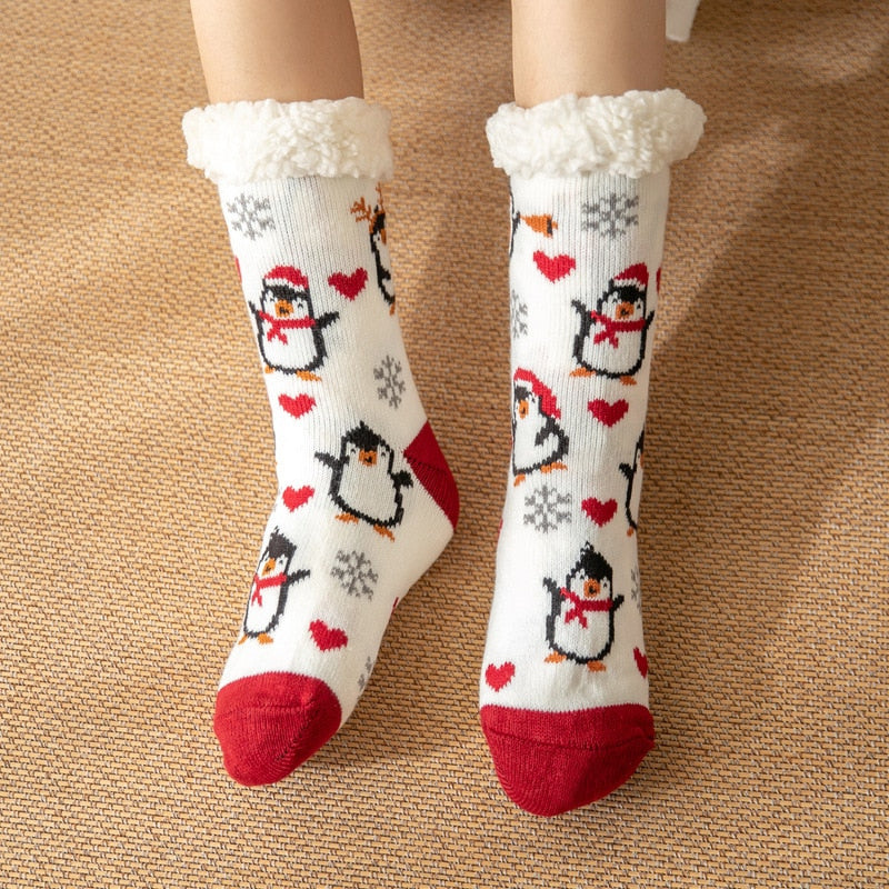 Christmas Fuzzy Socks Womens Winter Thermal Warm Floor Sock Soft Female Home Indoor Gifts Non Slip Grip Slipper Sock Fluffy - Amazhona 