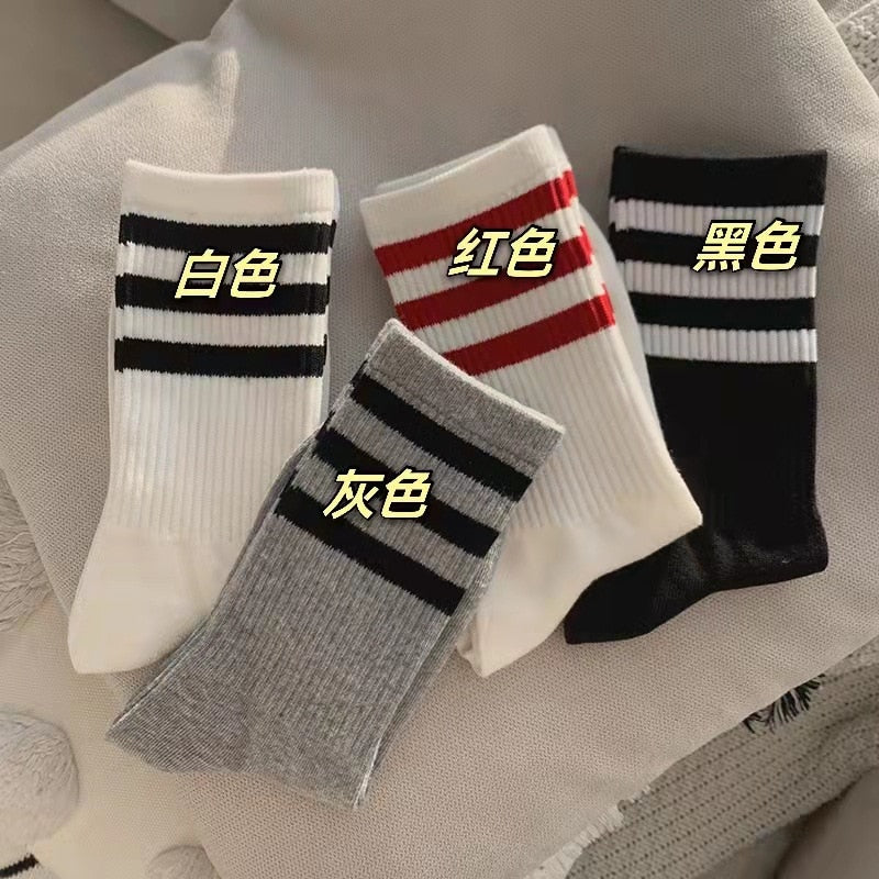 Hot Sale 2022 Fashion Korea Harajuku Socks Street Hip Hop Skateboard Striped Mid Tube Socks Solid Color Breathable Cotton Socks - Amazhona 