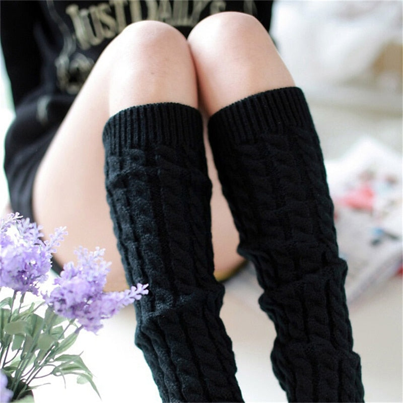 NEW Fashion Gaiters Boot Cuffs Woman Thigh High Warm Knit Knitted Knee Socks Black Leg Warmers for Women Christmas Gifts - Amazhona 