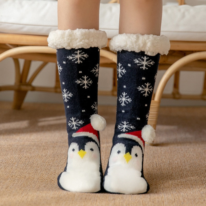 Christmas Fuzzy Socks Womens Winter Thermal Warm Floor Sock Soft Female Home Indoor Gifts Non Slip Grip Slipper Sock Fluffy - Amazhona 