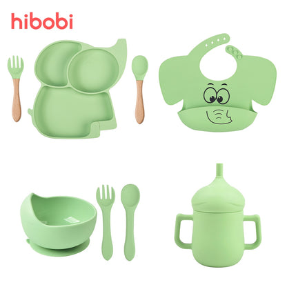 3/6/8 PCS Baby Soft Silicone Sucker Plate Elephant Printed Bibs Non-slip Tableware Bowl Children's Feeding Dishes Sets BPA Free - Amazhona 