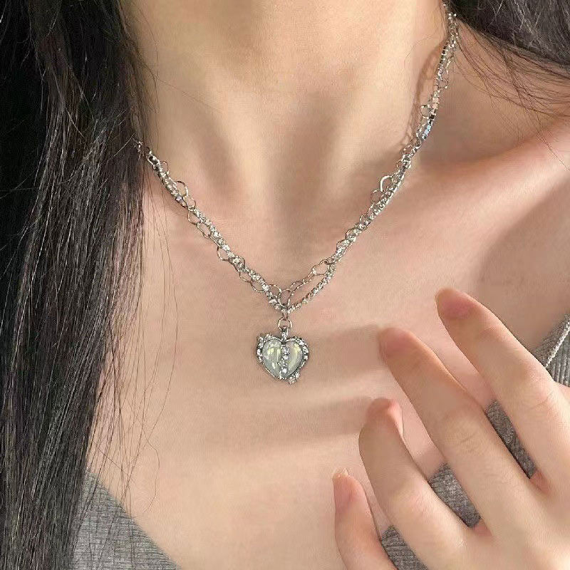 Kpop Choker Heart Necklace Clavicle Chain Rhinestone Pendant Necklace For Women Punk Y2K Aesthetic Gothic Fashion Grunge Jewelry - Amazhona 