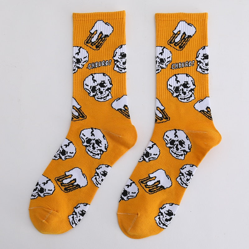 Funny Mens Socks Dot Hip Hop Harajuku Skeleton Socks Cartoon Football Animal Beer Food Happy Cotton New Fashion Socks - Amazhona 