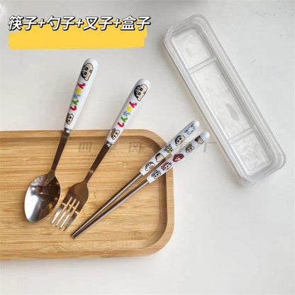 Crayon Shin-Chan Kawaii Cartoon Cute Portable Takeaway Stainless Steel Cutlery Set Anime Plush Toys for Girls Birthday Gift - Amazhona 