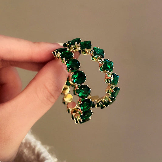 Shiny Luxury High Quality Inlay Hoop Earrings Round Green Zircon Crystal Earrings for Women Engagement Party Jewelry Gifts - Amazhona 