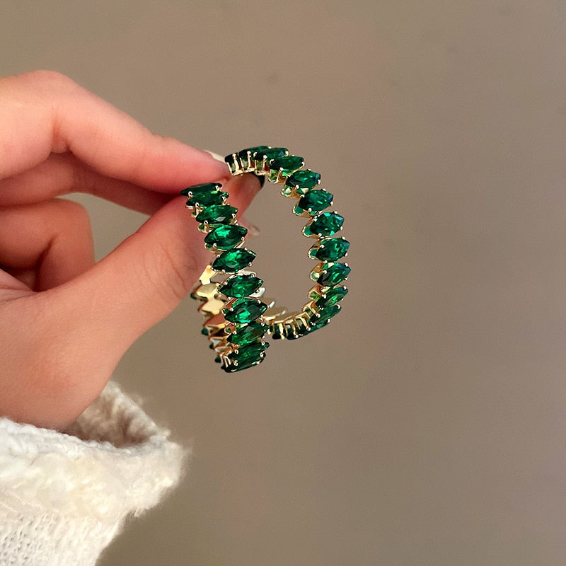 Shiny Luxury High Quality Inlay Hoop Earrings Round Green Zircon Crystal Earrings for Women Engagement Party Jewelry Gifts - Amazhona 