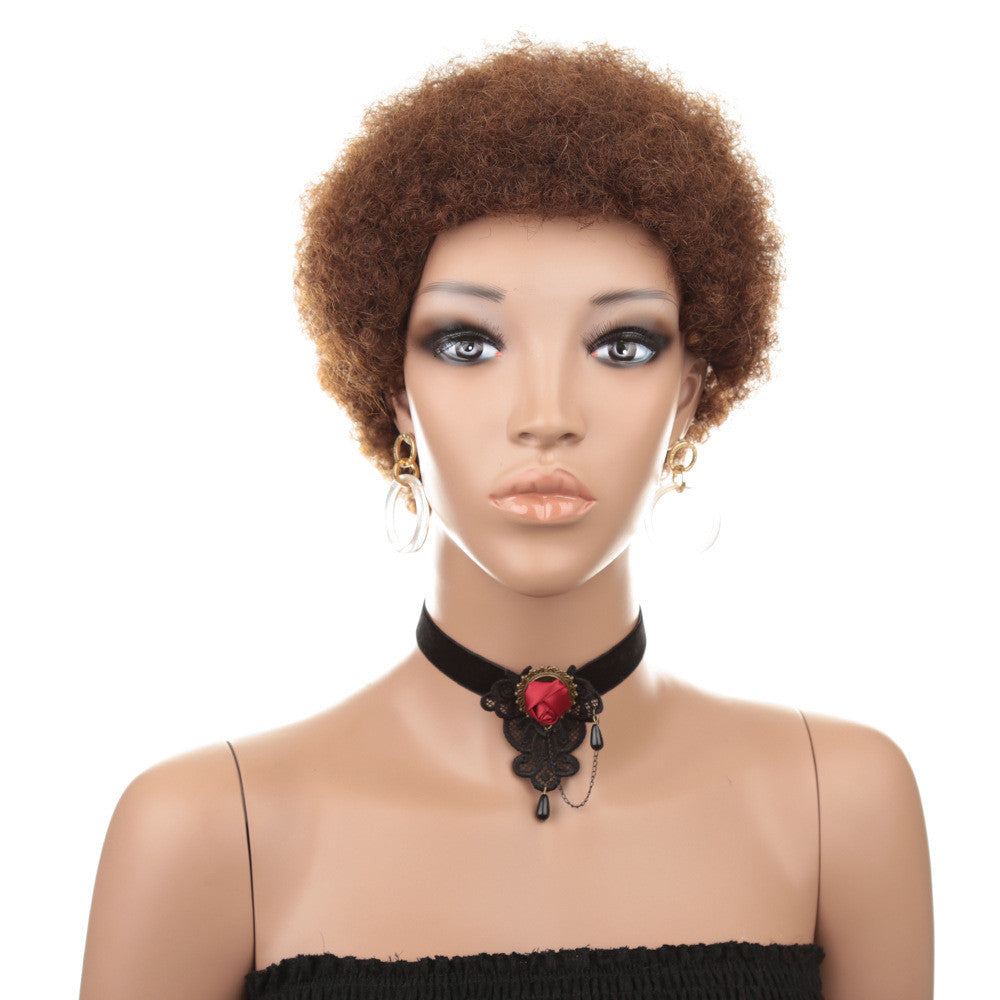 Short Human Hair Wig Natural Afri Kinky Curly Hair Wigs - Amazhona 