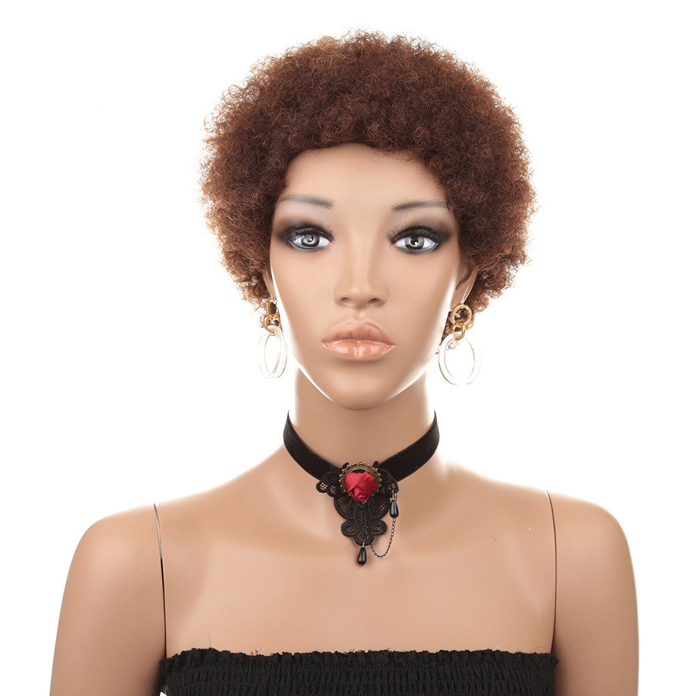 Short Human Hair Wig Natural Afri Kinky Curly Hair Wigs - Amazhona 