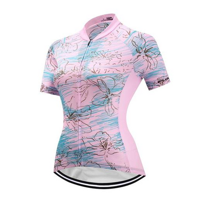 Short Sleeve Cycling Jersey - PinkCherryBlossom - Amazhona 