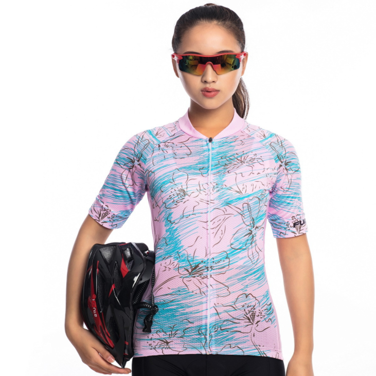 Short Sleeve Cycling Jersey - PinkCherryBlossom - Amazhona 