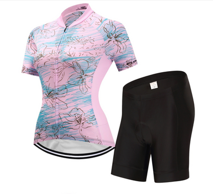 Short Sleeve Cycling Jersey - PinkCherryBlossom - Amazhona 