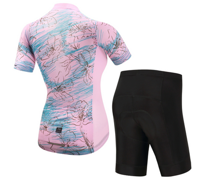 Short Sleeve Cycling Jersey - PinkCherryBlossom - Amazhona 