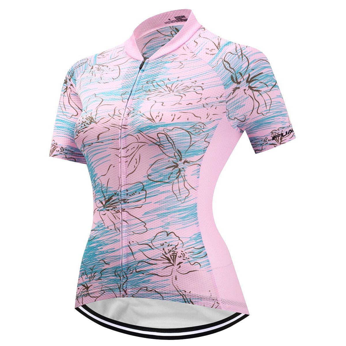 Short Sleeve Cycling Jersey - PinkCherryBlossom - Amazhona 