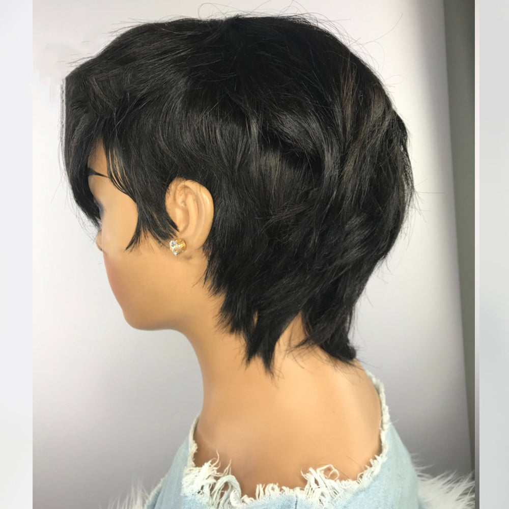 Short Wavy Bob Pixar Wig Non-Lace Pre-Human Wig With Bangs - Amazhona 