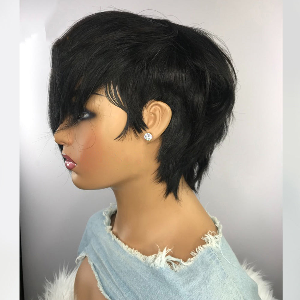 Short Wavy Bob Pixar Wig Non-Lace Pre-Human Wig With Bangs - Amazhona 