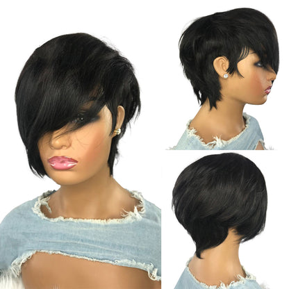 Short Wavy Bob Pixar Wig Non-Lace Pre-Human Wig With Bangs - Amazhona 