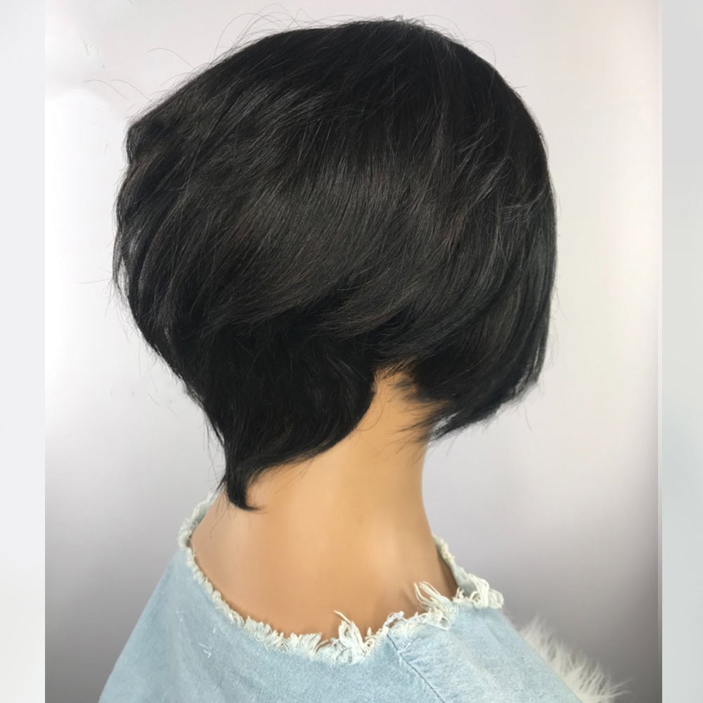 Short Wavy Bob Pixar Wig Non-Lace Pre-Human Wig With Bangs - Amazhona 