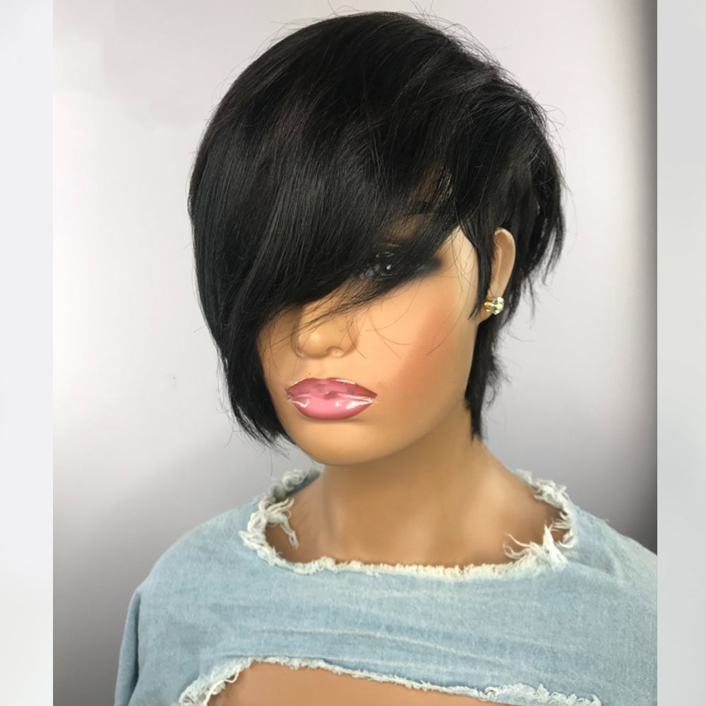 Short Wavy Bob Pixar Wig Non-Lace Pre-Human Wig With Bangs - Amazhona 