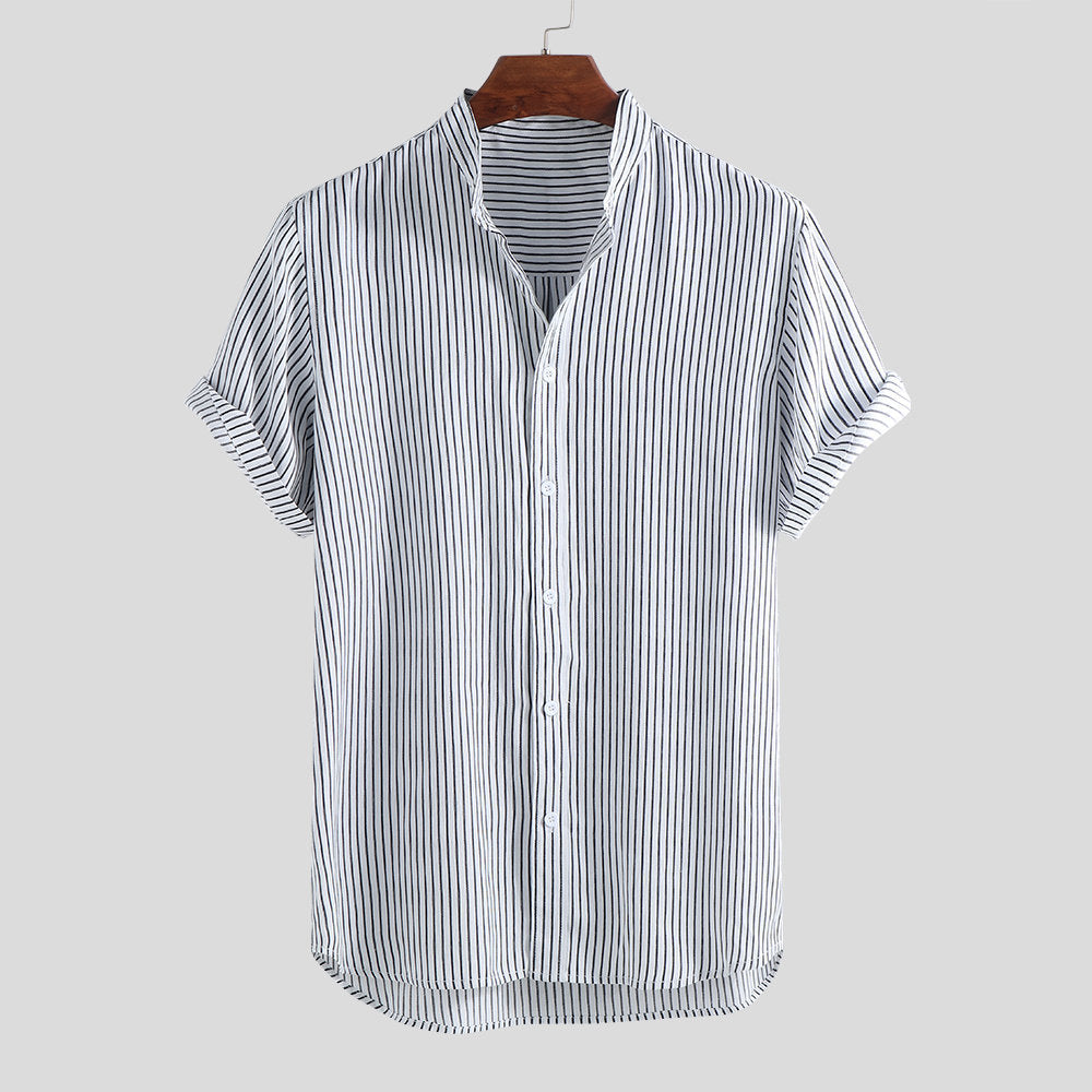 Short-sleeved Shirt Men's Stand-up Collar Slim Top - Amazhona 