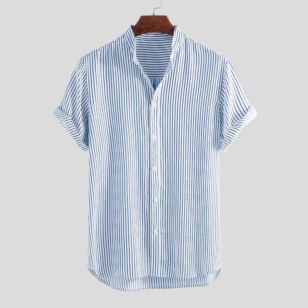 Short-sleeved Shirt Men's Stand-up Collar Slim Top - Amazhona 