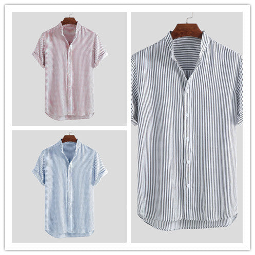 Short-sleeved Shirt Men's Stand-up Collar Slim Top - Amazhona 