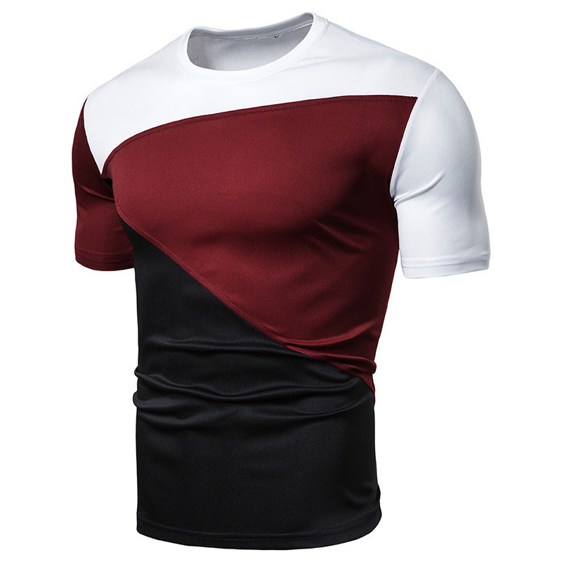 Short-sleeved T-shirt Stitching Round Neck Men's T-shirt - Amazhona 