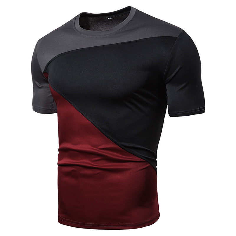 Short-sleeved T-shirt Stitching Round Neck Men's T-shirt - Amazhona 