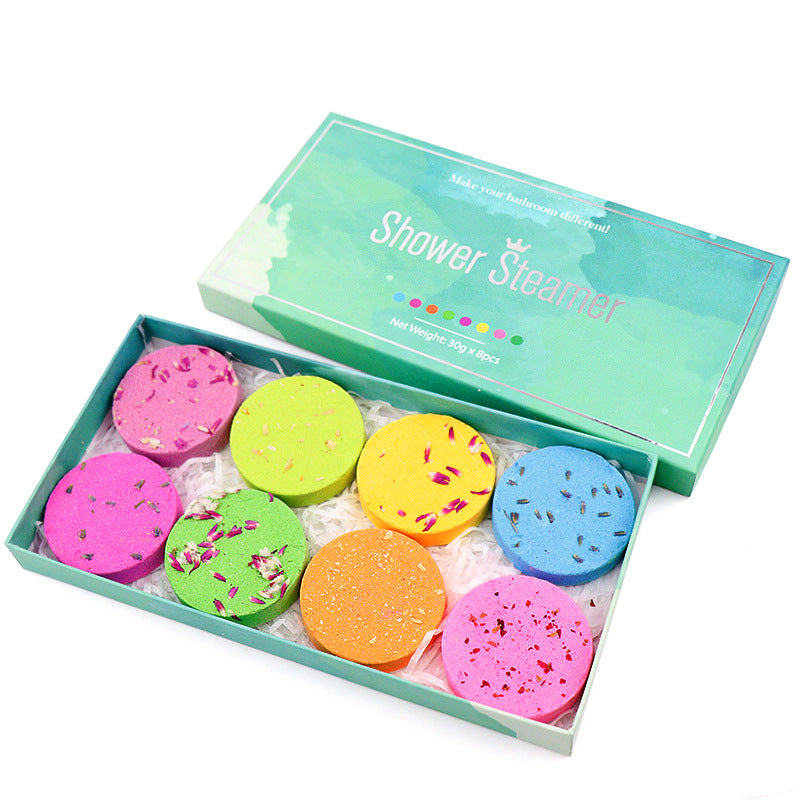 Shower Steamer Aromatherapy Shower Sheet Round Biscuit Flower Shower Sheet Set Essential Oil Bath Salt Bubble Bomb - Amazhona 