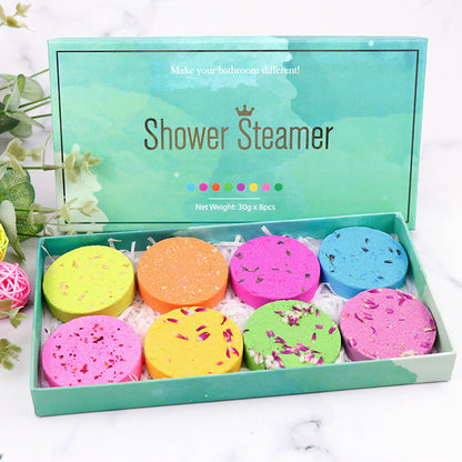 Shower Steamer Aromatherapy Shower Sheet Round Biscuit Flower Shower Sheet Set Essential Oil Bath Salt Bubble Bomb - Amazhona 