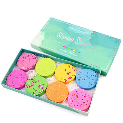 Shower Steamer Aromatherapy Shower Sheet Round Biscuit Flower Shower Sheet Set Essential Oil Bath Salt Bubble Bomb - Amazhona 