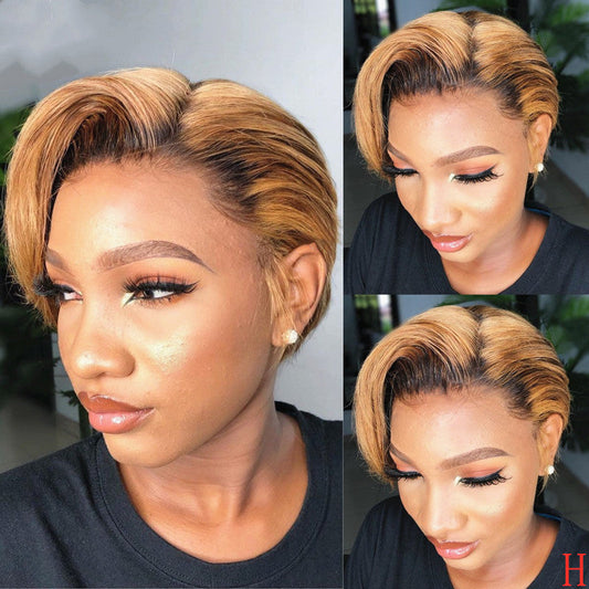 Side-mixed blonde short straight hair - Amazhona 