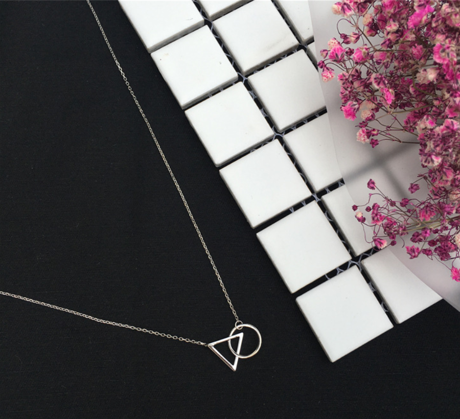 Simple 925 Sterling Silver Geometric Pendant Necklace - Amazhona 