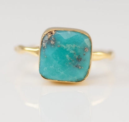 Simple Square Turquoise 18k Gold Plated Ring - Amazhona 