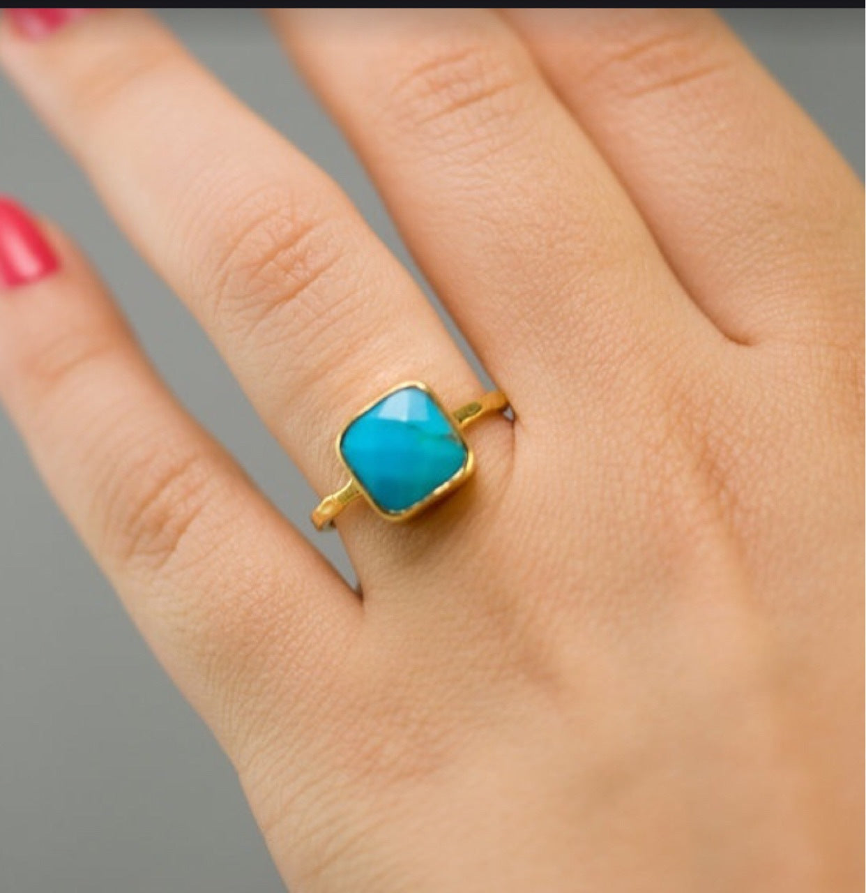 Simple Square Turquoise 18k Gold Plated Ring - Amazhona 