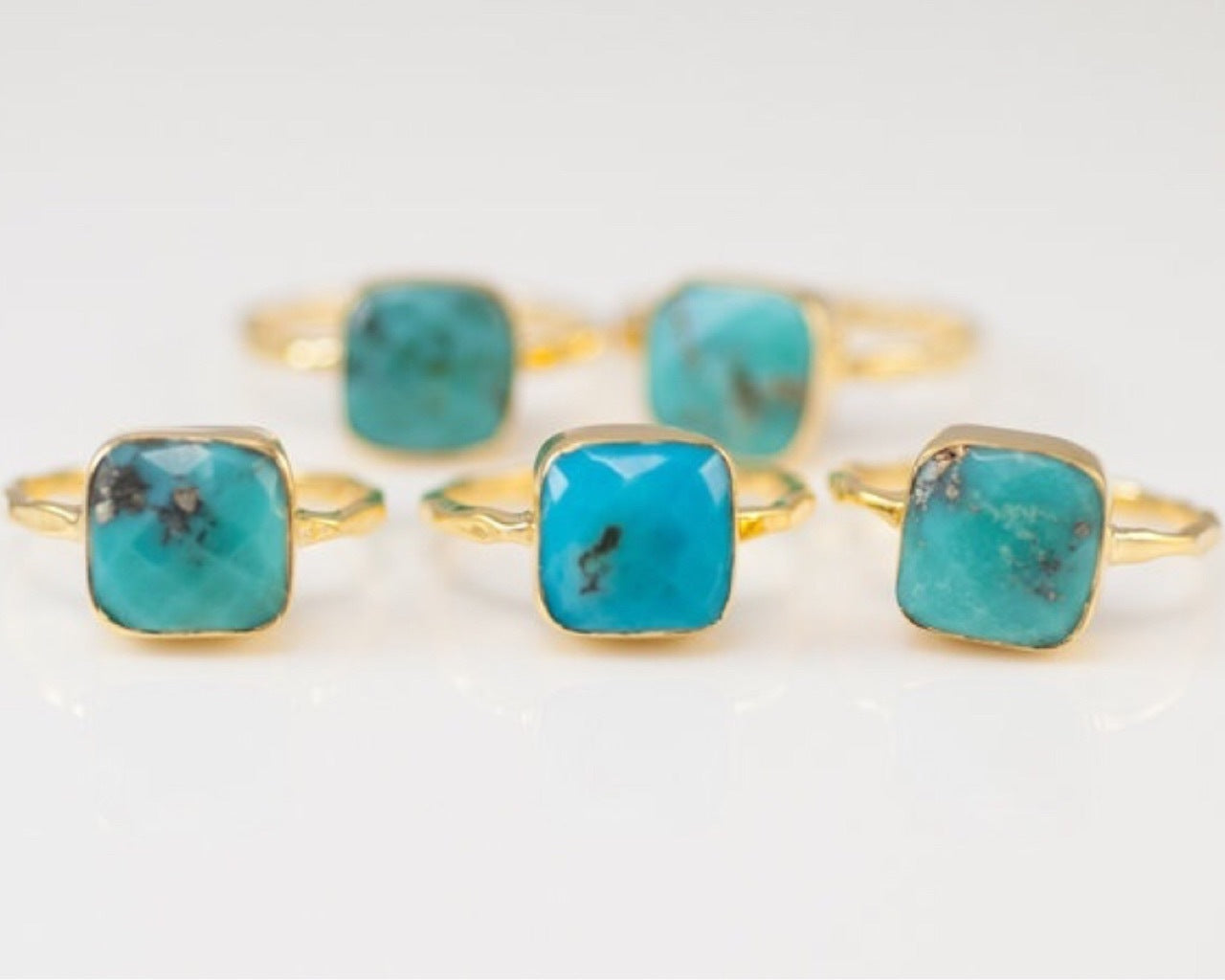 Simple Square Turquoise 18k Gold Plated Ring - Amazhona 