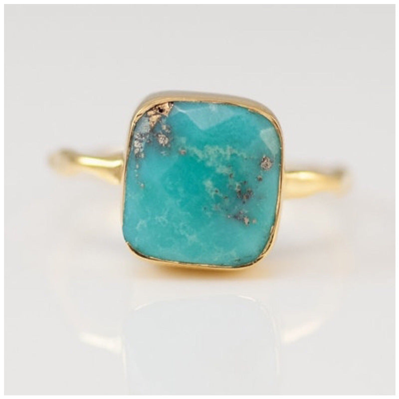 Simple Square Turquoise 18k Gold Plated Ring - Amazhona 