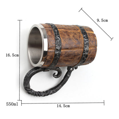 Simulation Wooden Barrel Double-layer Beer Creative Personality Resin Stainless Steel Liner Drinking Cup - Amazhona 