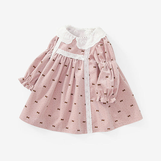 Skin-friendly Cotton Print Skirt Cute Lace Dress - Amazhona 