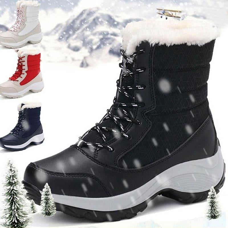 Snow Boots Plush Warm Ankle Boots Winter Shoes Booties Botas Mujer For Women Winter Shoes Waterproof Boots Women Female - Amazhona 